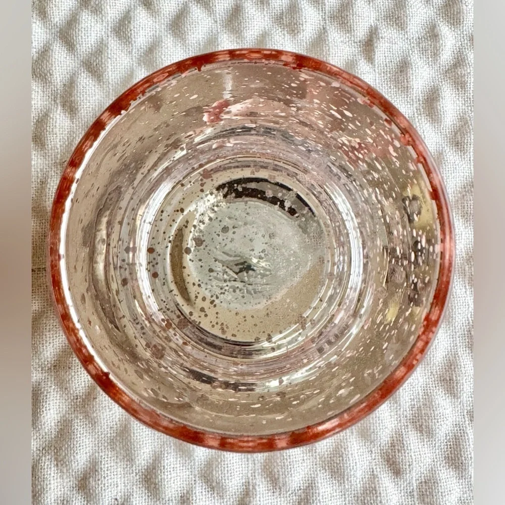 New Rose Gold Mercury Glass Circles & Spheres Pattern Votive Candle Holder 3.25”